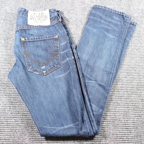 True Religion Avery Jeans Womens 25 Blue Distressed Button Fly Made USA Y2K - Picture 10 of 10